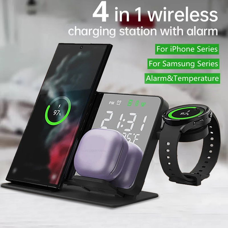 Home Security Wireless - Kablosuz Şarj Cihazı Alarm Saat Standı