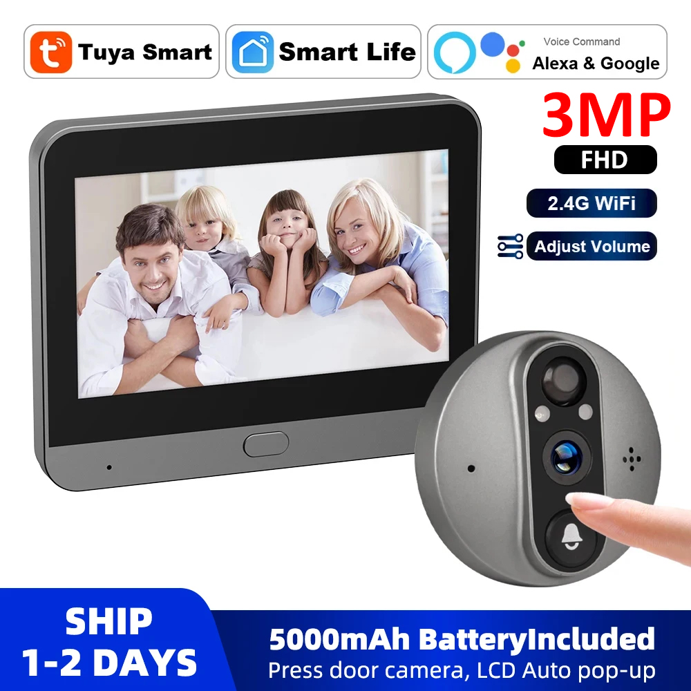 Home Security Google Camera - 3MP 2.4G WiFi akıllı Tuya Peephole